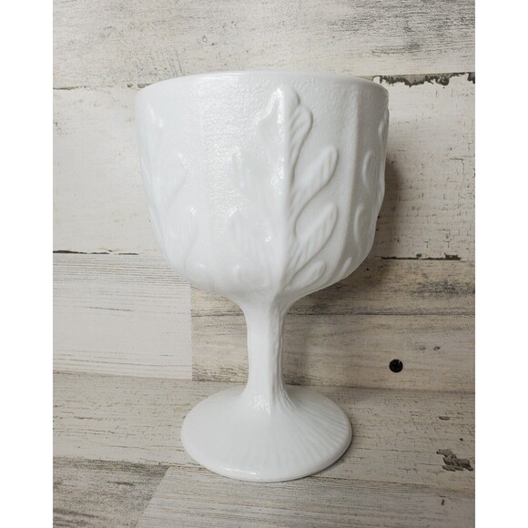 Vintage F.T.D. Milk Glass Pedestal Vase With Oak Leaf Pattern 1975 - Picture 2 of 7